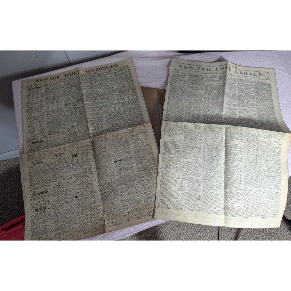 2 vintage 1847 1848 Newspapers The New York Herald Newark daily Advertiser ephem